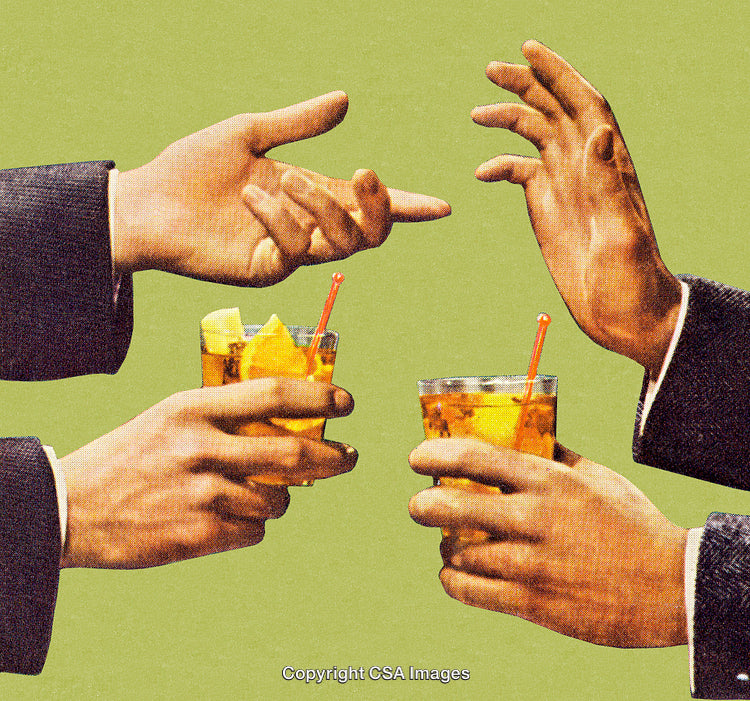 Close-Up of Hands Sharing Drinks in Artistic Retro Style