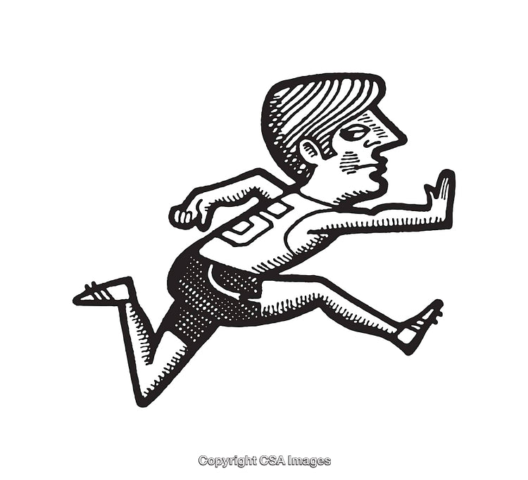 Stylized Illustration of a Running Athlete in Black and White Line Art