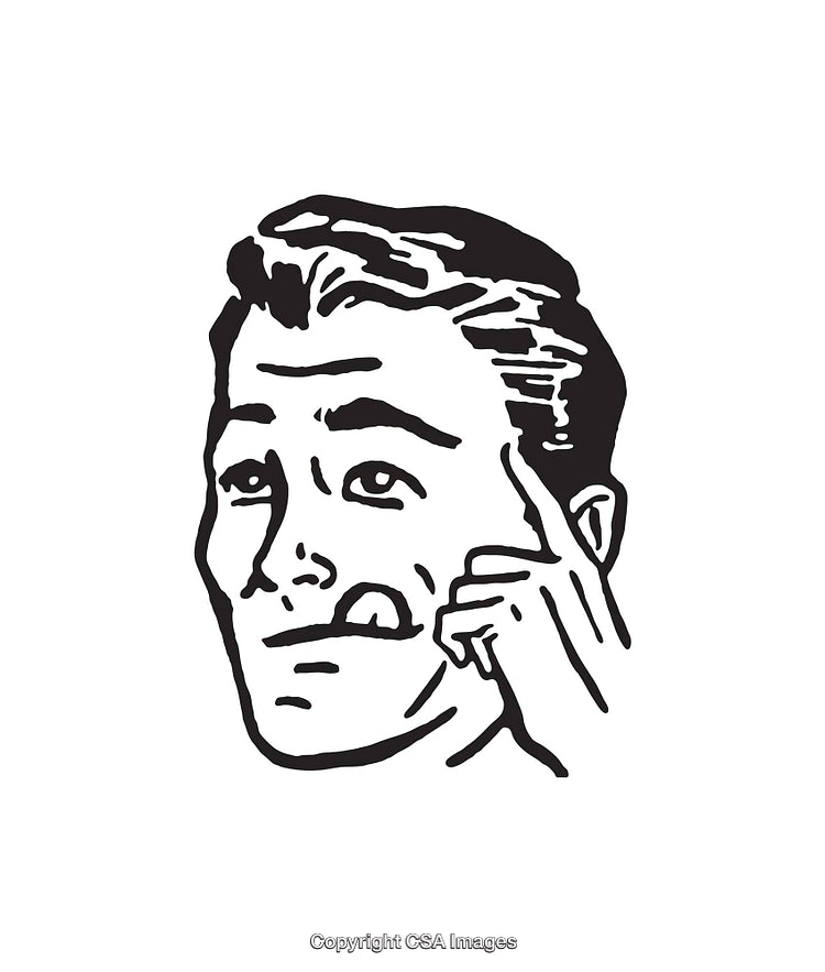 Classic Black and White Line Art of a Thoughtful Expression
