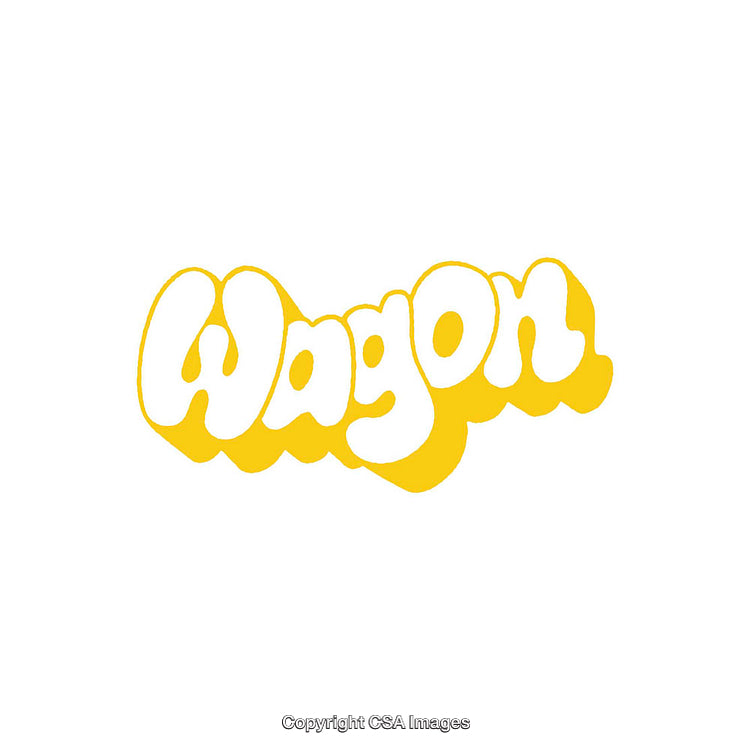 Yellow Retro Bubble Font Spelling Out 'Wagon' on White Background