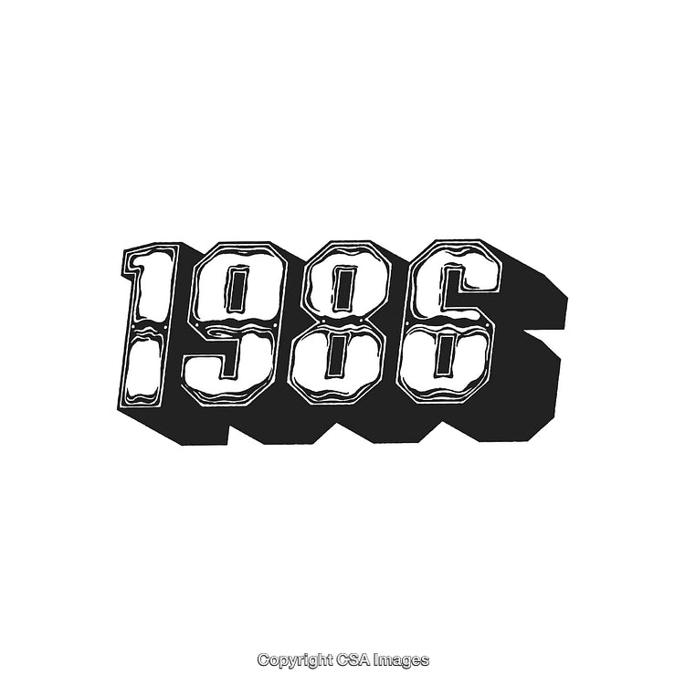 Retro Graphic Design Featuring the Year 1986 in Bold Stylized Font