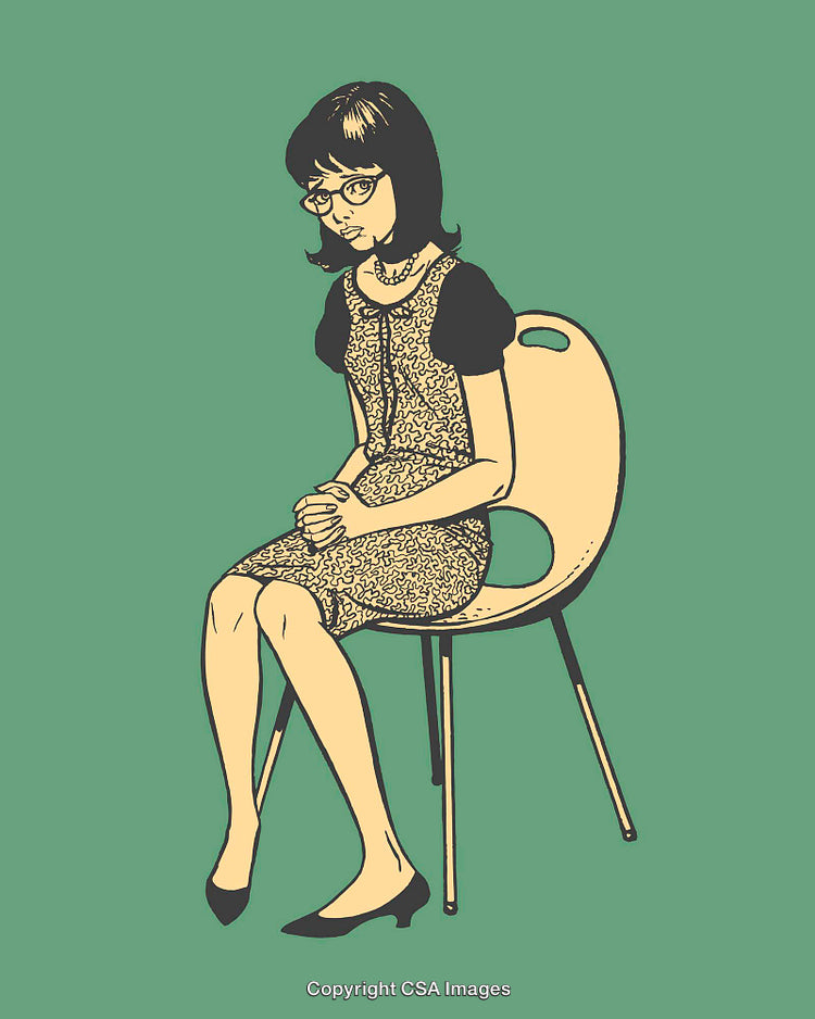 Illustration of Woman Sitting in Chair with a Thoughtful Expression