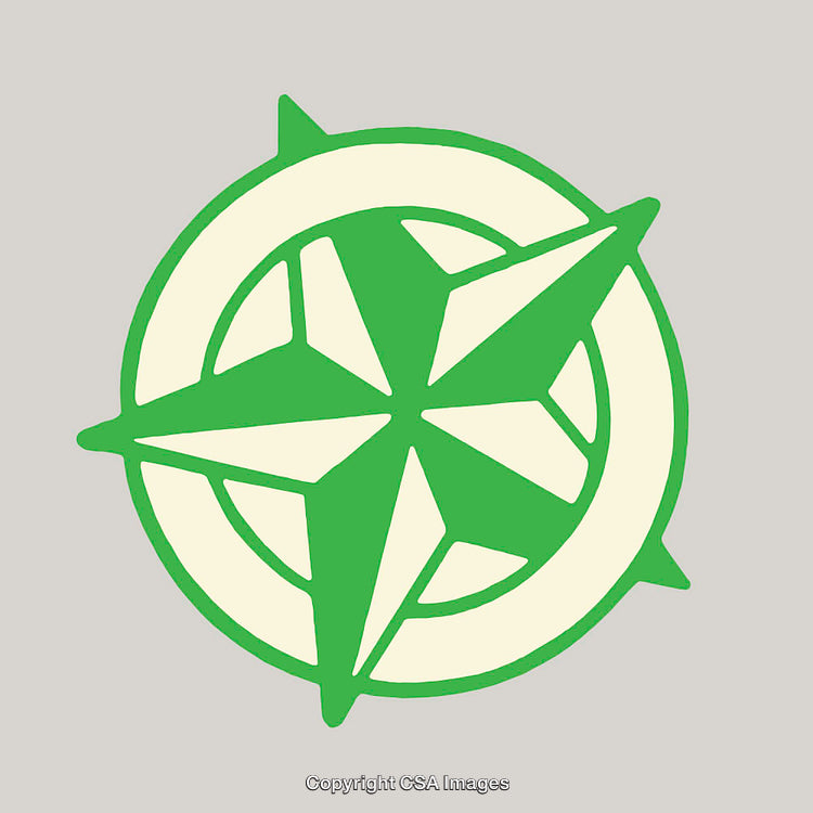 Green Compass Symbol in Simple Line Art on Neutral Background