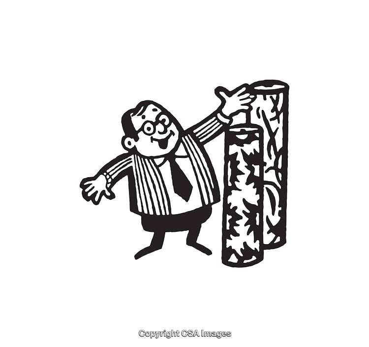 Illustration of a Cartoon Businessman With Rolled Decorative Materials