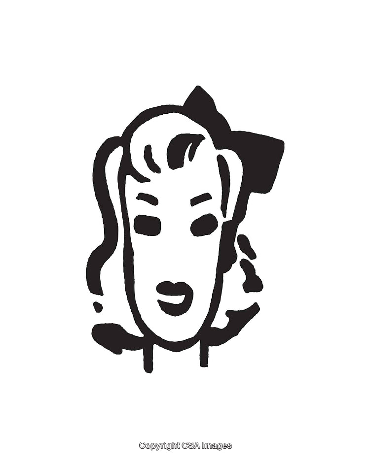 Stylized Black and White Line Art Illustration of a Woman's Face