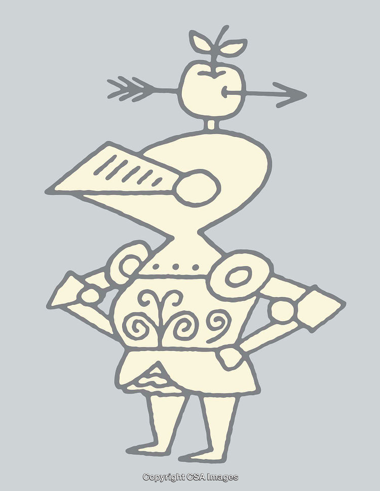 Whimsical Line Art Knight with Apple and Arrow Design