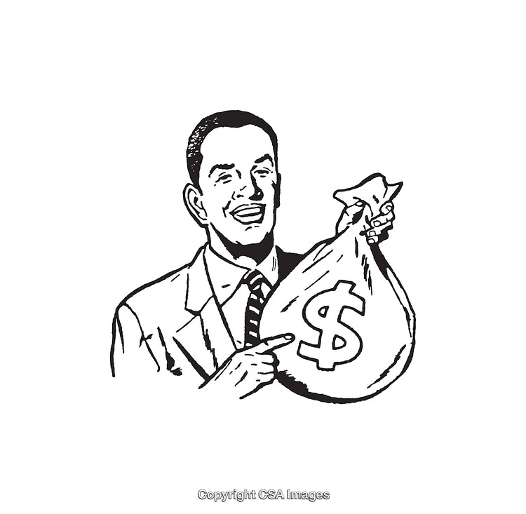 Retro Style Illustration of Man With Money Bag and Dollar Symbol