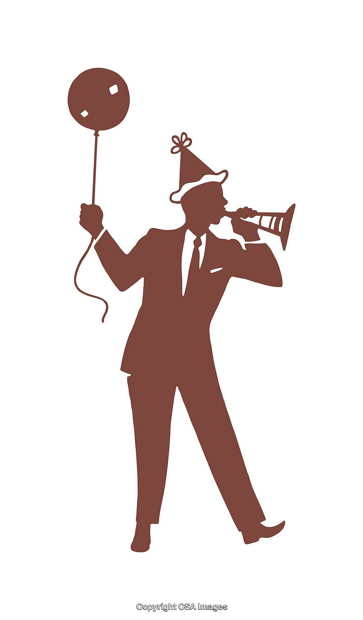 Silhouette of a Celebrating Man with Balloon and Party Hat