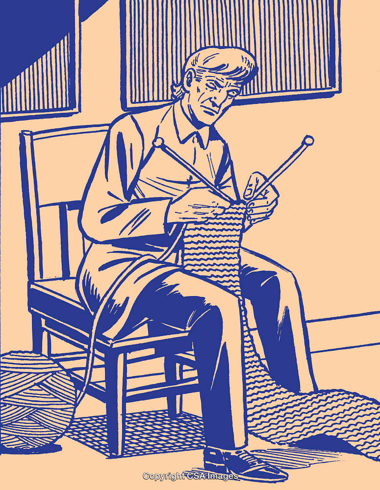 Person Focused on Knitting in a Minimalist Illustration Style