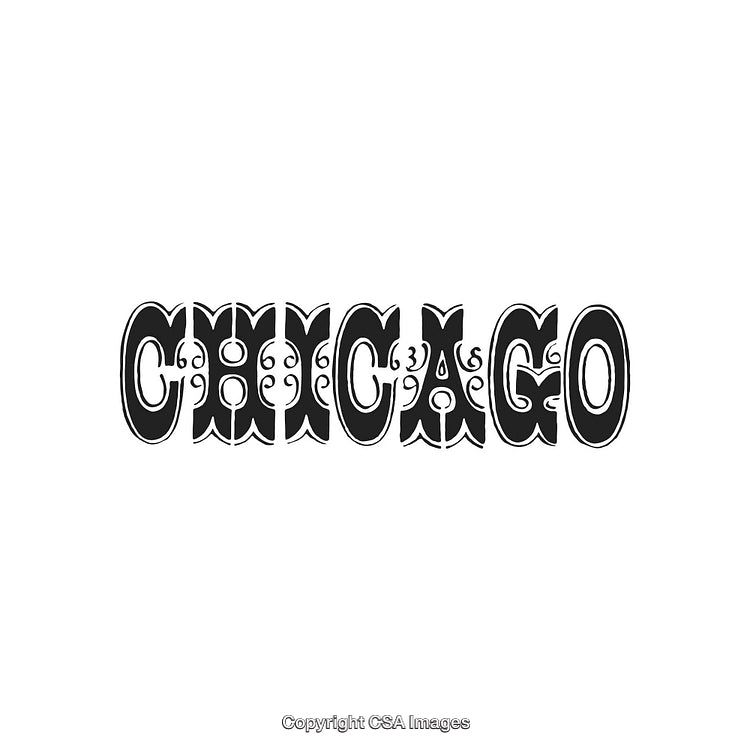 Decorative Chicago Typography Design with Bold Patterns and Black and White Style