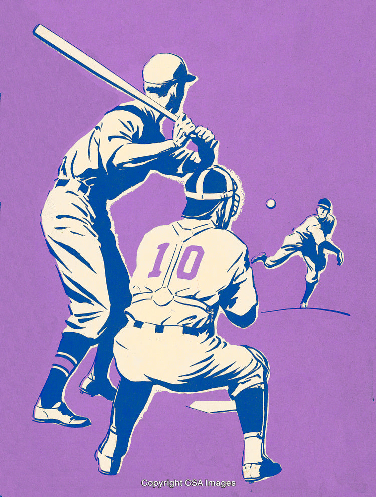 Vintage Style Illustration of Baseball Players During a Game