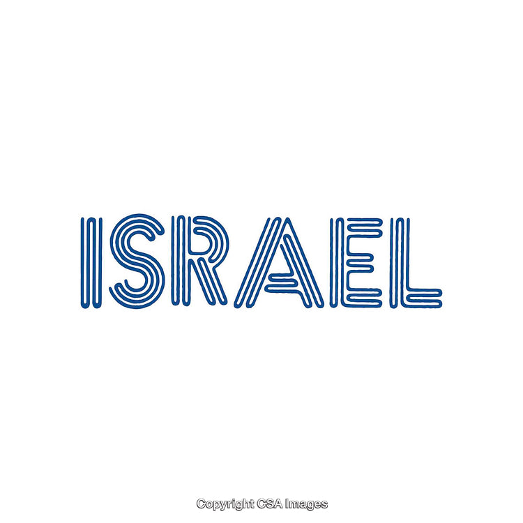 Stylized Blue Text of the Word Israel on a White Background