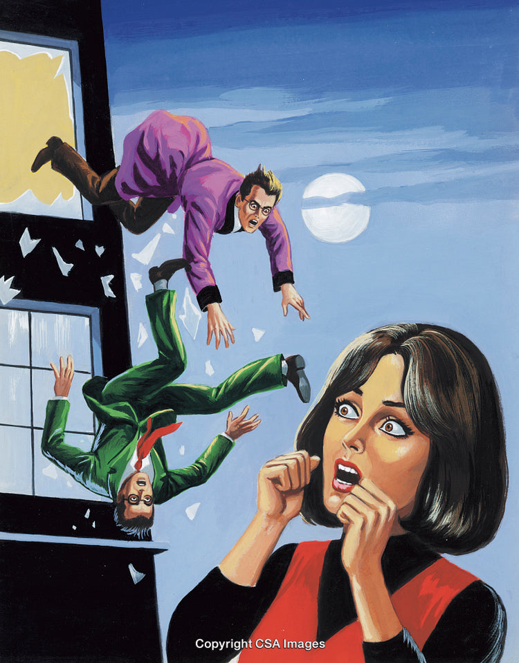 Woman Witnessing An Accident With People Falling From A Broken Window