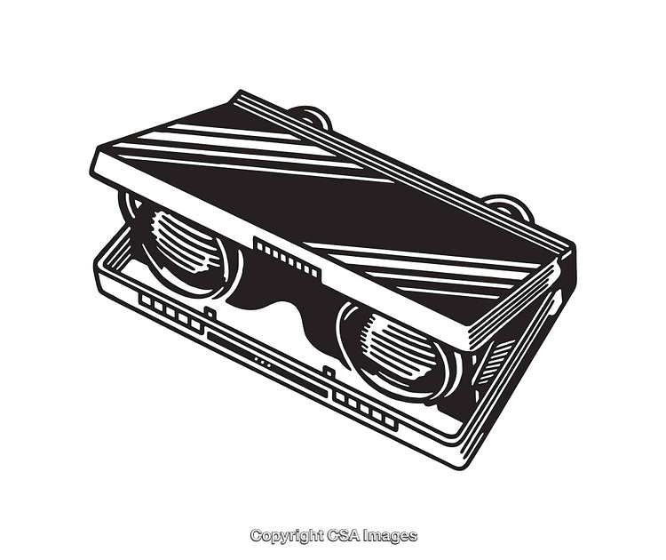 Retro Styled Black and White Line Art Illustration of a VR Headset