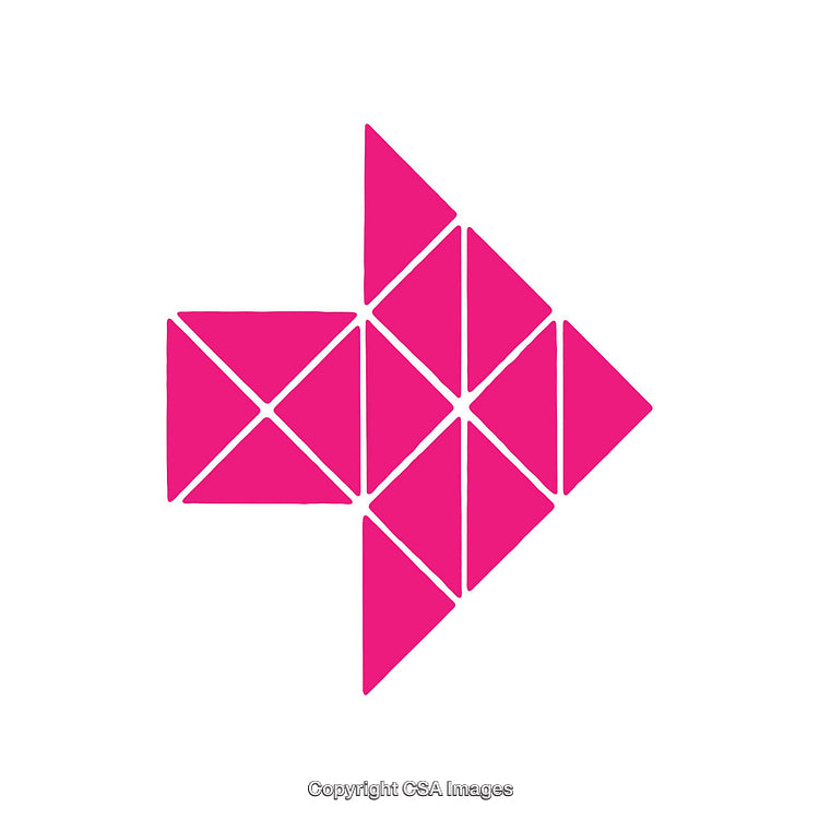 Abstract Arrow Shape Composed of Pink Triangles on a White Background