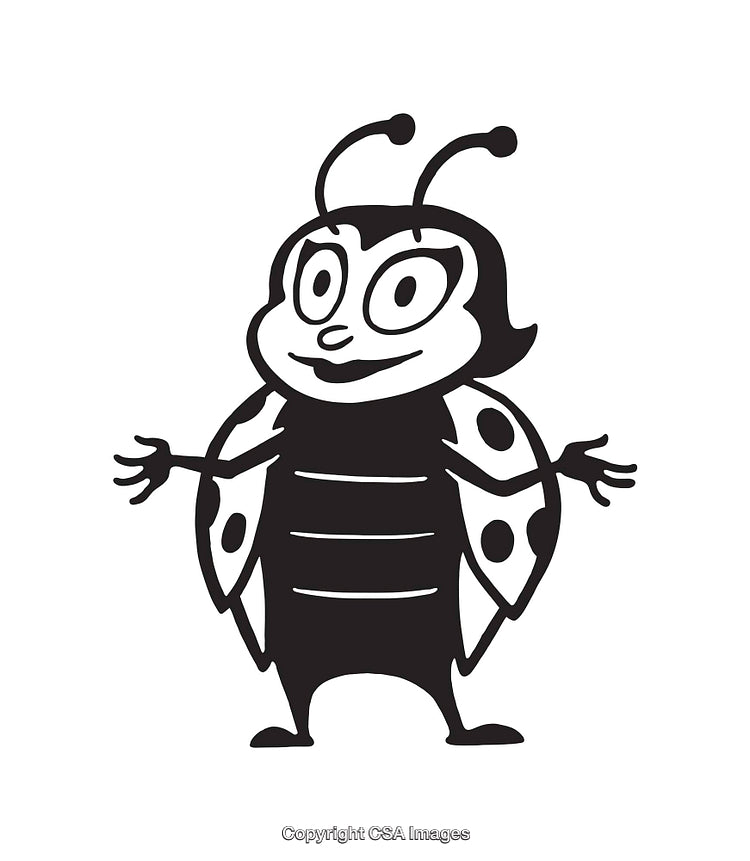 Charming Black and White Line Art Illustration of Cartoon Ladybug