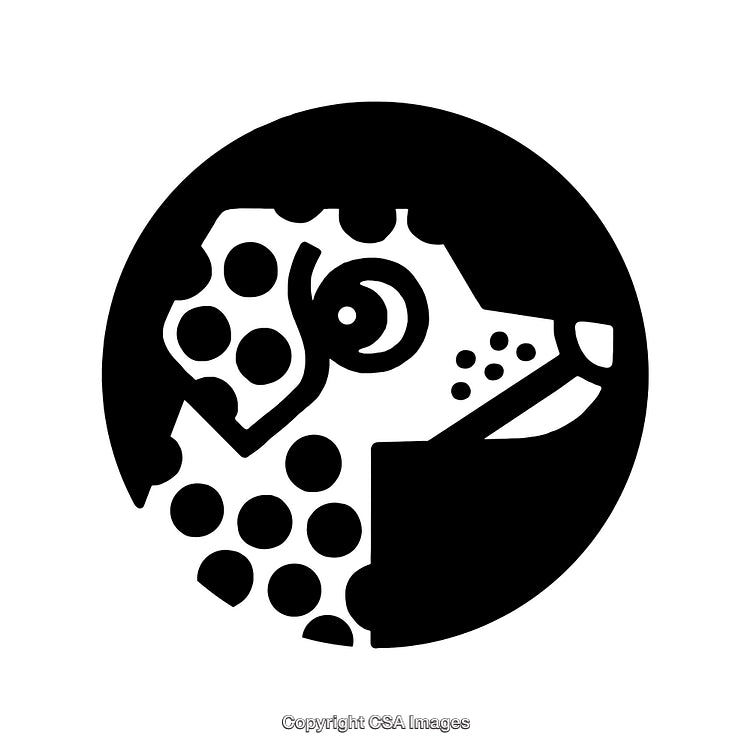 Stylized Black and White Illustration of a Dog With Geometric Patterns