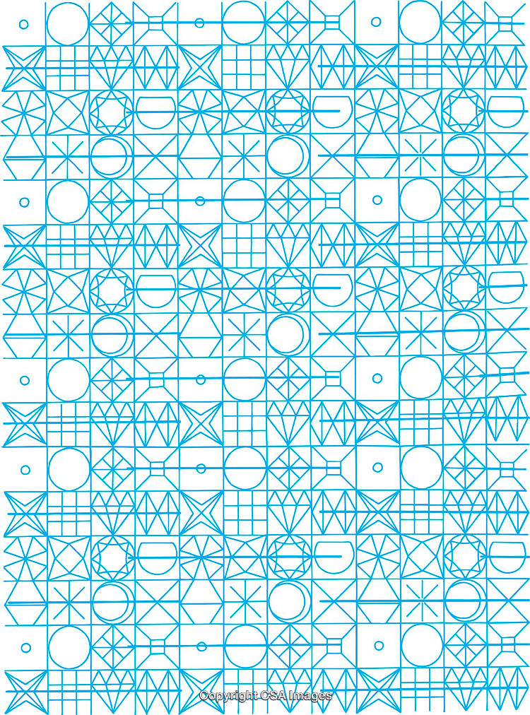 Abstract Geometric Pattern with Intricate Blue Line Designs on White Background