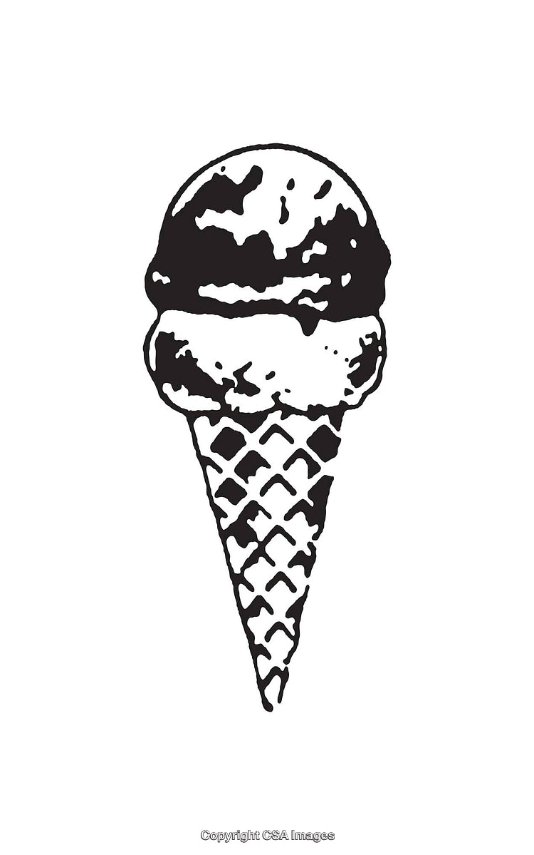 Black and White Line Art Illustration of an Ice Cream Cone