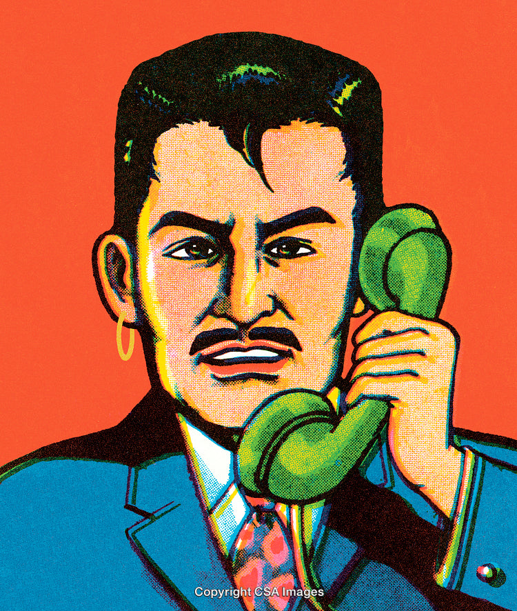 Colorful Pop Art Illustration of Man on Green Telephone