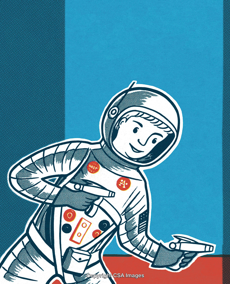 Vintage Styled Illustration of an Astronaut in a Retro Space Suit