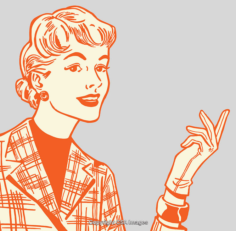 Retro Line Art Illustration of Woman with Expressive Gesture