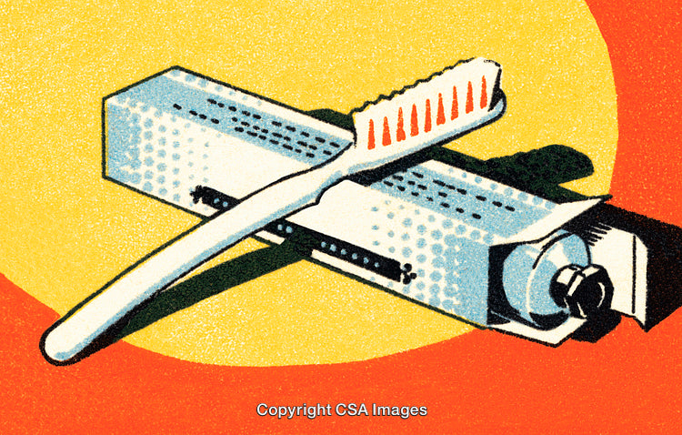 Retro Illustration of Toothbrush and Toothpaste in a Bright Background