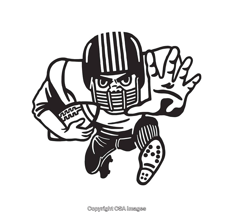 Black and White Illustration of a Football Player in Action Pose