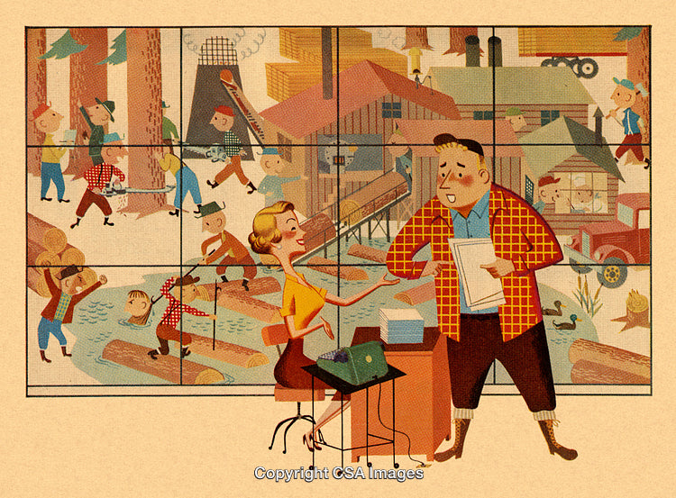 Playful Lumberjack Scene in a Vibrant Forest Setting