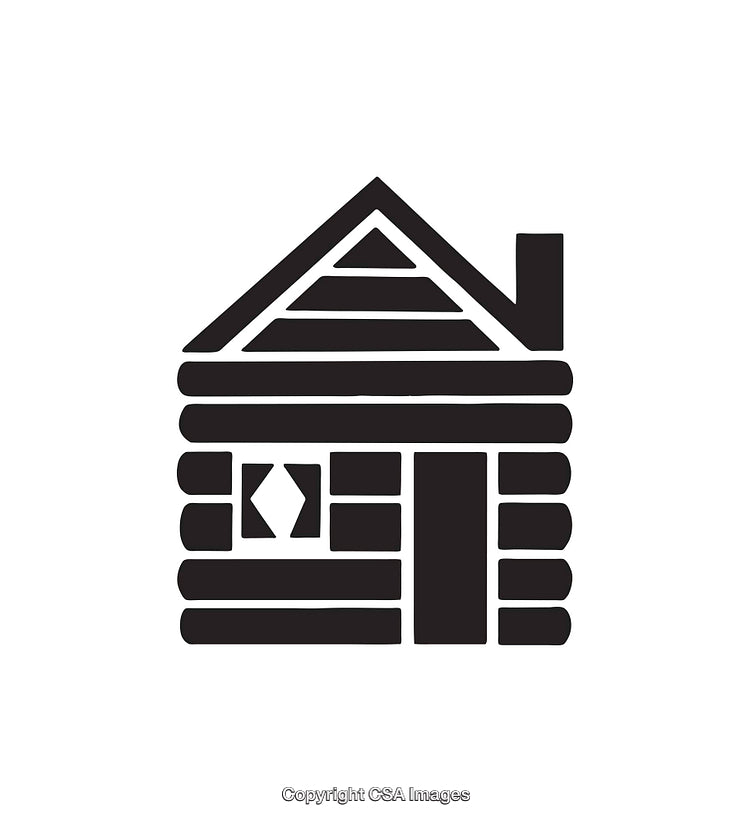 Black and White Icon of a Wooden Log Cabin Design