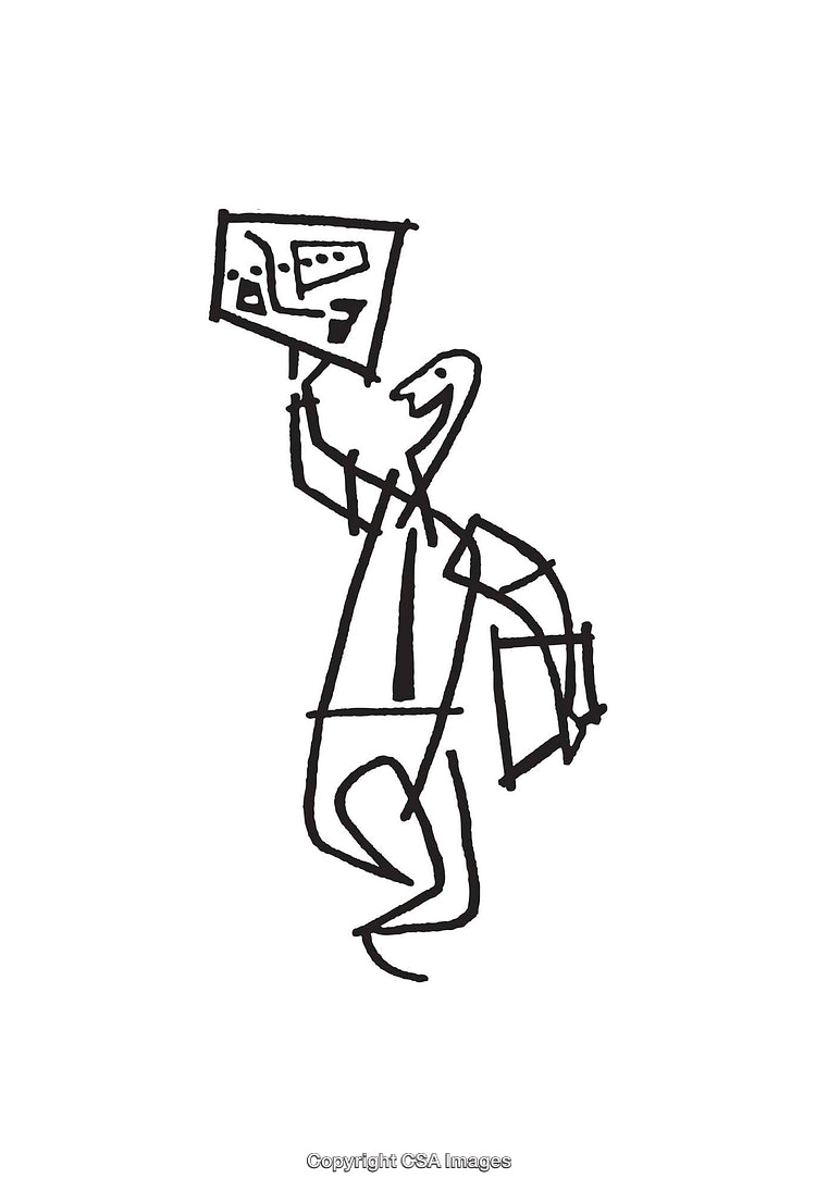 Abstract Line Art Depicting a Happy Individual Holding a Visual Object