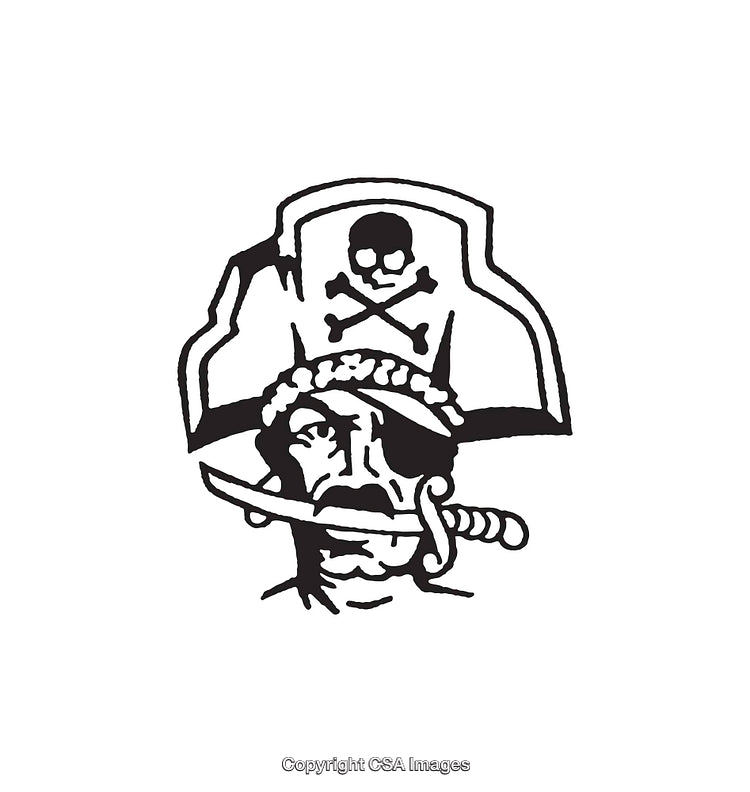 Pirate Head Illustration With Hat and Sword in Monochrome Style