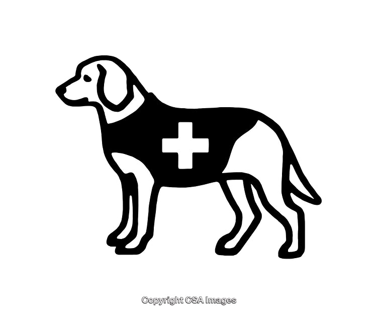 Black and White Line Art Icon of a Medical Assistance Dog