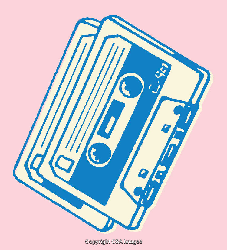 Retro Cassette Tape Illustration on a Light Pink Background