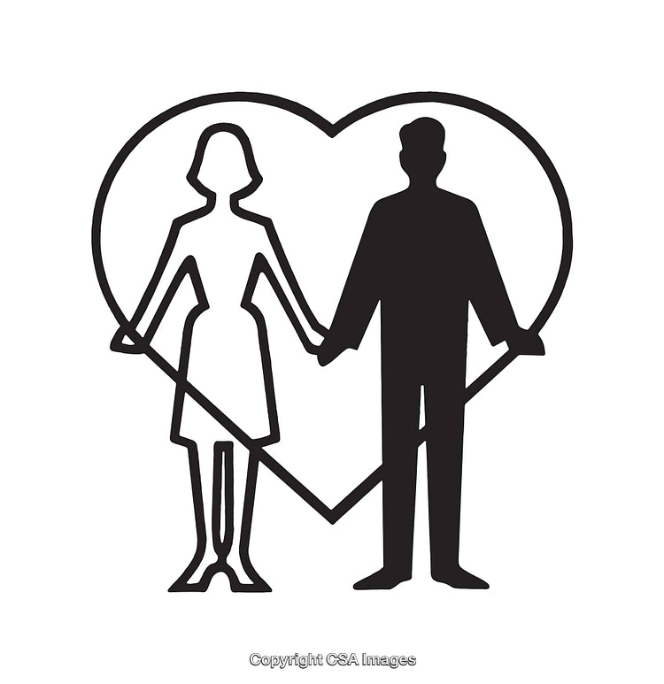 Black And White Line Art of a Couple Holding Hands Within a Heart