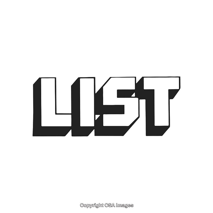 3D Stylized Block Letters Displaying the Word List in Bold Design