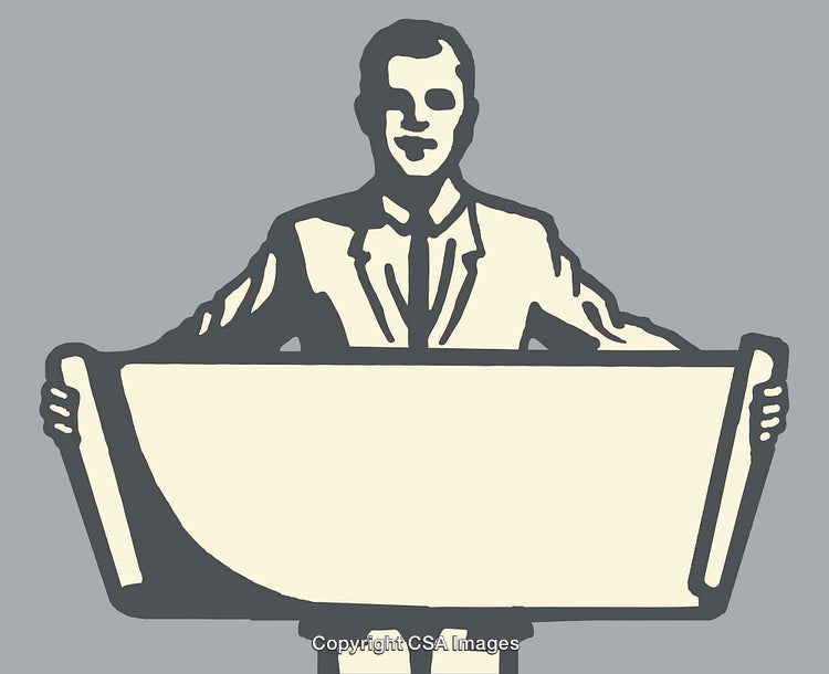 Stylized Illustration of a Man Holding a Blank Sign Poster