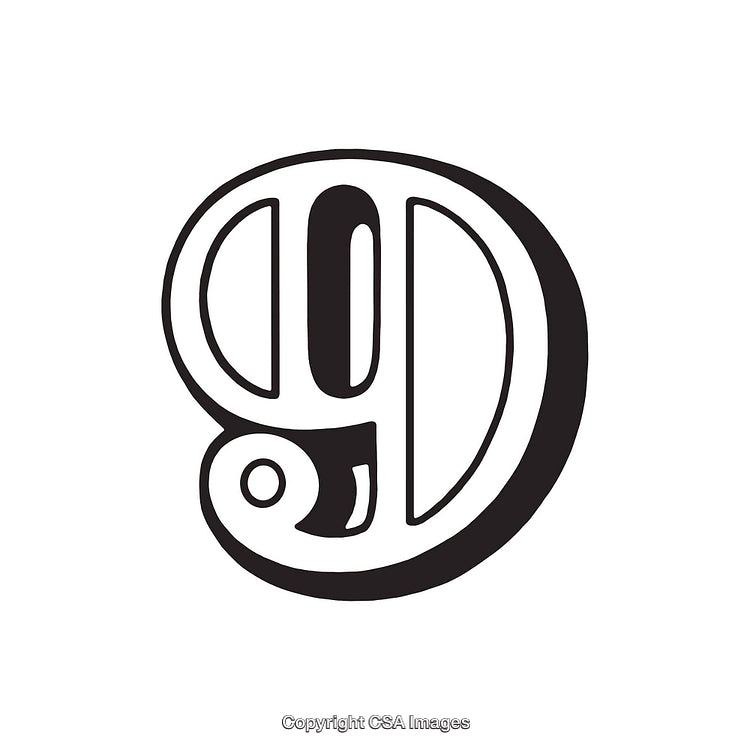 Black And White Illustration of the Number Nine With Decorative Design