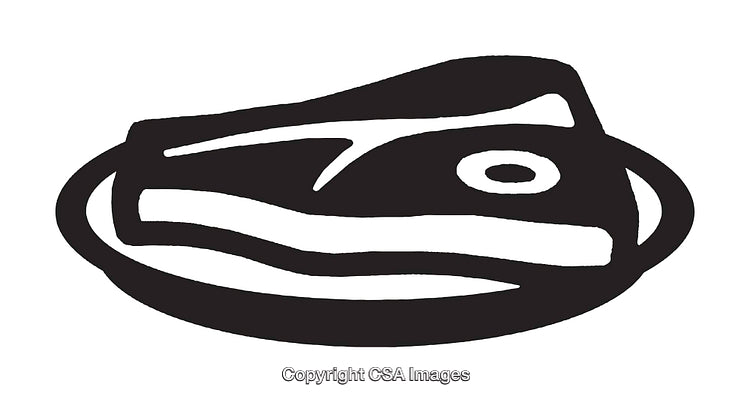 Black and White Line Art of a Steak on a Dinner Plate