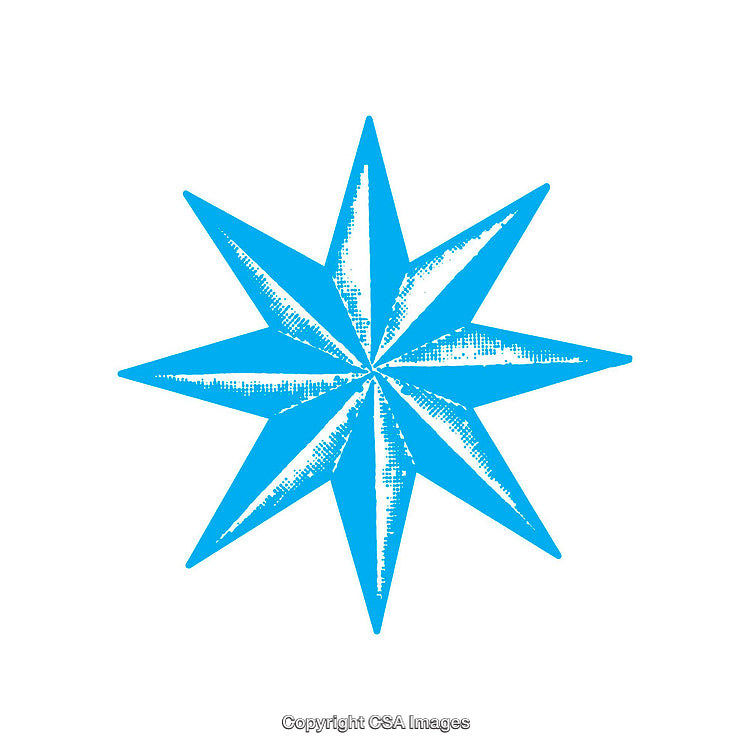 Bright Blue Eight-Pointed Star Emblem Design on White Background