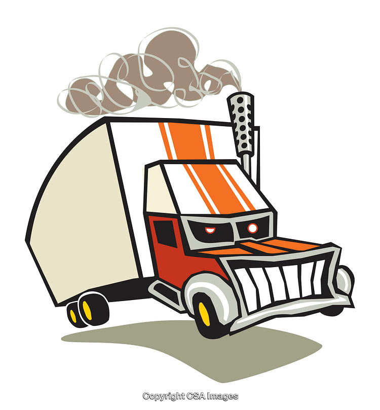 Cartoon Illustration of a Powerful Semi Truck with Smoking Exhaust