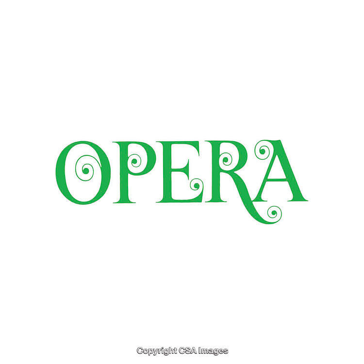 Green Swirly Opera Text on a White Background