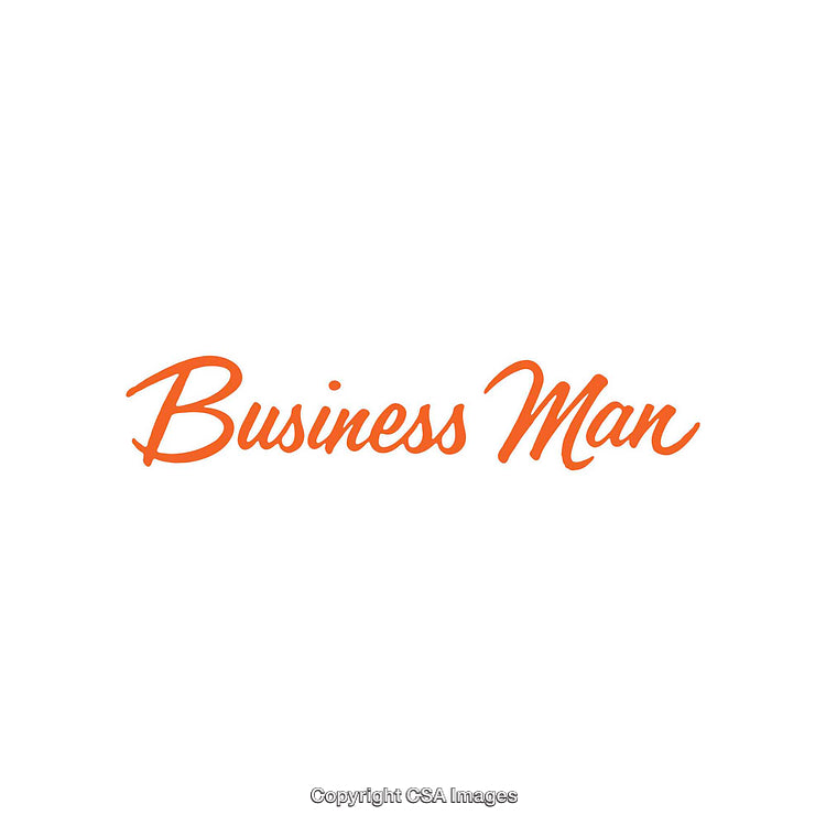 Orange Script Typography Reading Business Man on White Background