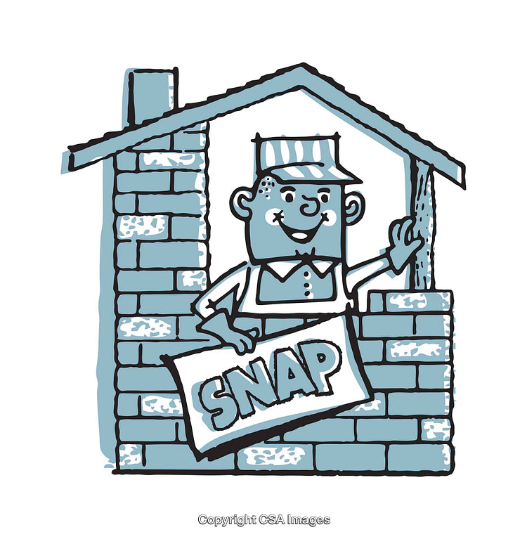 Retro Illustration of a Cheerful Builder With a SNAP Sign