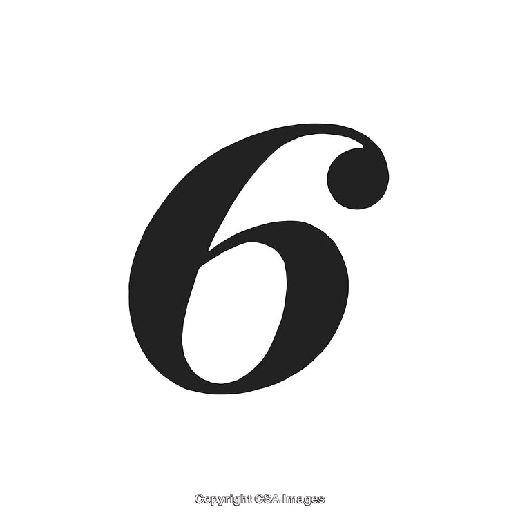 Elegant Black Number Six on a Clean White Background