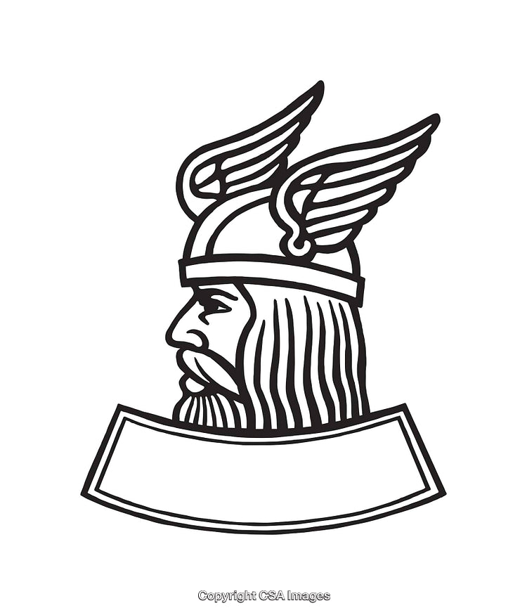 Black And White Line Art of Viking Helmet with Winged Design