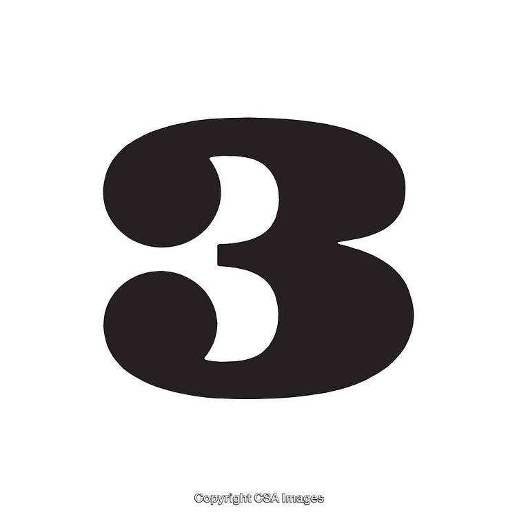 Bold Black Number Three on a White Background Graphical Illustration