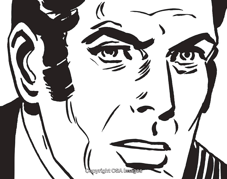 Close-Up Illustration of a Man in Bold Black and White Style