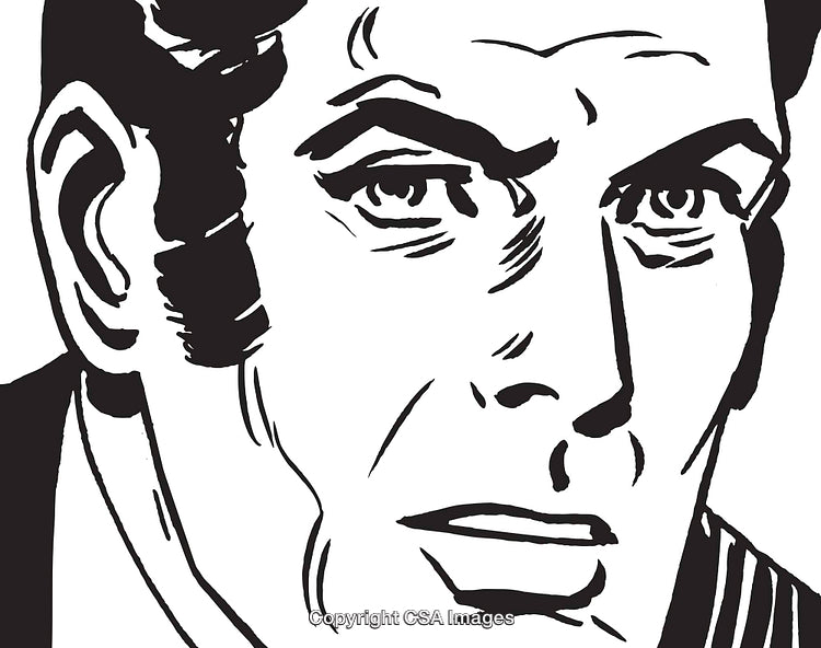 Close-Up Illustration of a Man in Bold Black and White Style