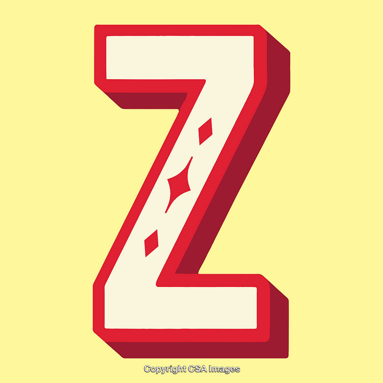 Red and White Stylized Letter Z With Decorative Elements on Yellow Background